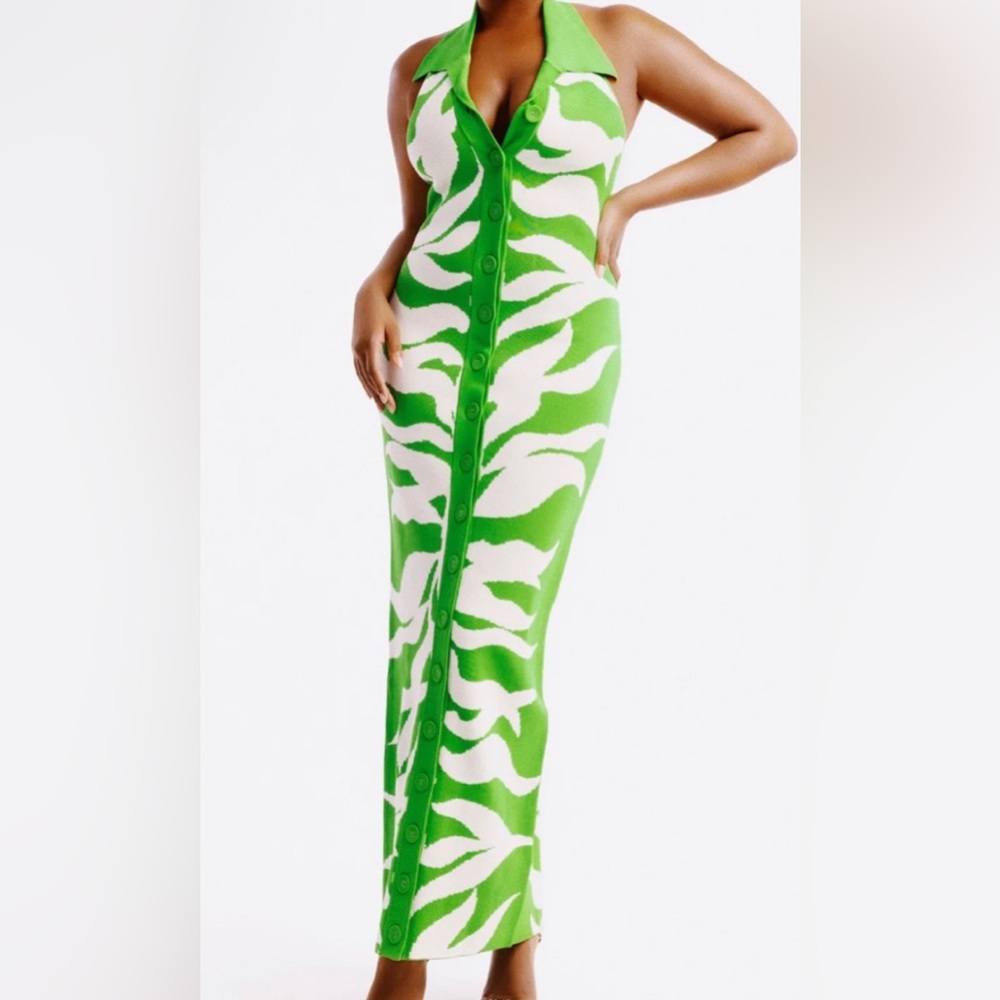 HANIFA Green Halter Dress